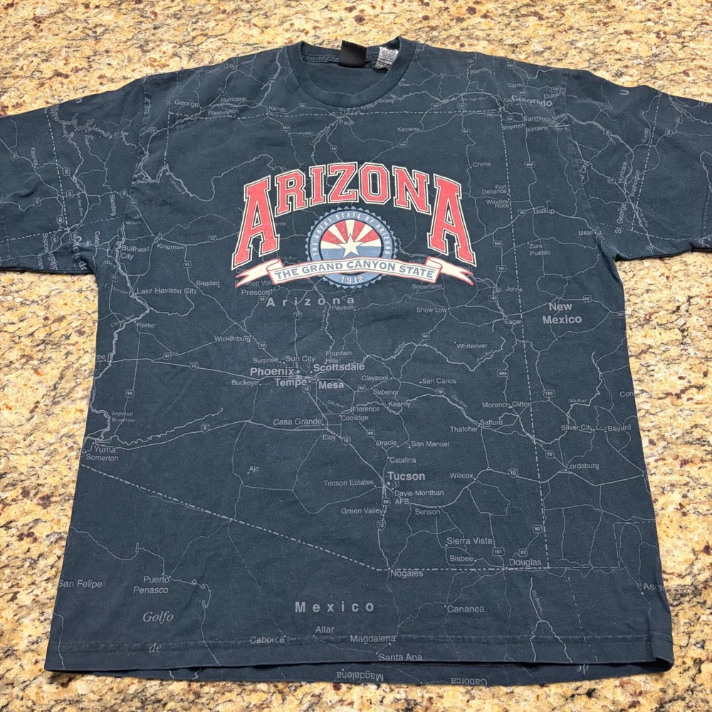 State of Mine Arizona The Grand Canyon State Map T-Shirt Mens XL Black ws